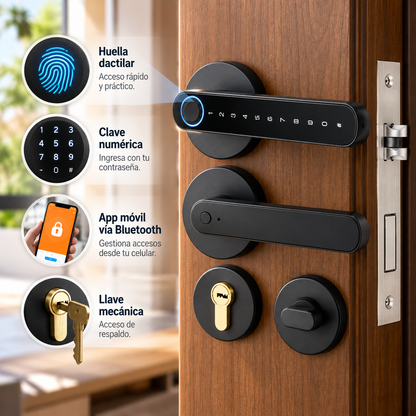 Cerradura Inteligente Bluetooth Tuya con Huella Dactilar, Clave Numérica y Llave Mecánica, para Puertas de Madera y Entrada
