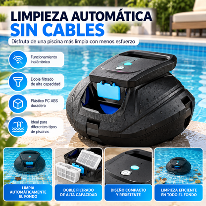 Limpiador de Piscinas Robótico Inalámbrico, Robot Automático con Doble Filtrado y Plástico PC ABS