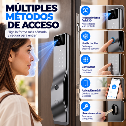 Cerradura Inteligente para Puertas F7 Face Intercom, Reconocimiento Facial 3D, Huella Dactilar