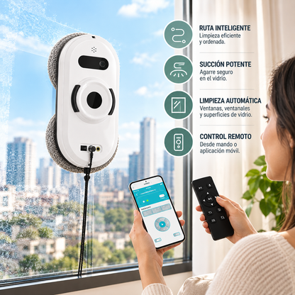Robot Limpiacristales Inteligente Automático, Limpiador de Ventanas y Cristales con Succión