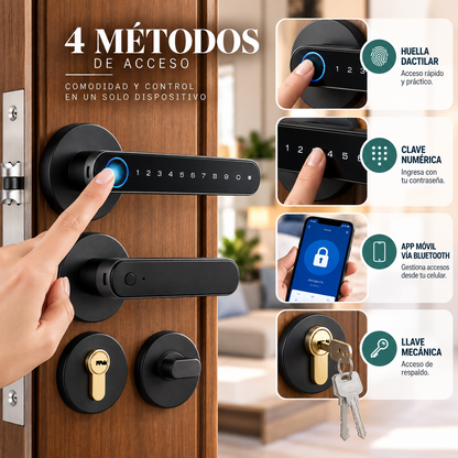 Cerradura Inteligente Bluetooth Tuya con Huella Dactilar, Clave Numérica y Llave Mecánica, para Puertas de Madera y Entrada