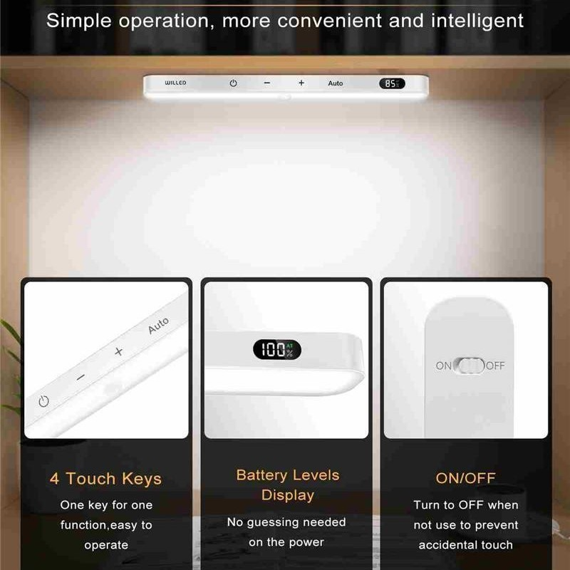 Klavexo, Barra de Luz LED Inalámbrica con Sensor de Movimiento, Pantalla Digital de Batería y Batería Recargable USB para Armarios, Cocinas y Pasillos