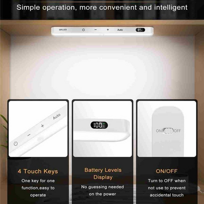 Klavexo, Barra de Luz LED Inalámbrica con Sensor de Movimiento, Pantalla Digital de Batería y Batería Recargable USB para Armarios, Cocinas y Pasillos