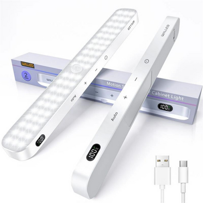 Klavexo, Barra de Luz LED Inalámbrica con Sensor de Movimiento, Pantalla Digital de Batería y Batería Recargable USB para Armarios, Cocinas y Pasillos