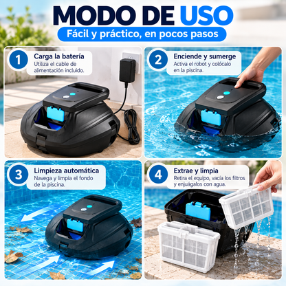 Limpiador de Piscinas Robótico Inalámbrico, Robot Automático con Doble Filtrado y Plástico PC ABS