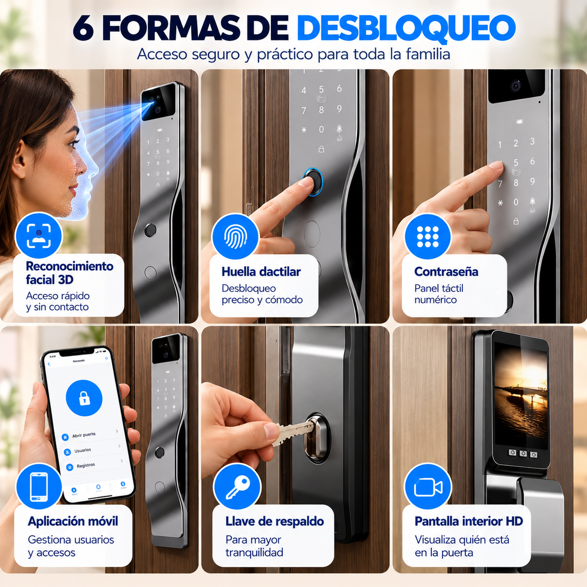 Cerradura Inteligente para Puertas F7 Face Intercom, Reconocimiento Facial 3D, Huella Dactilar
