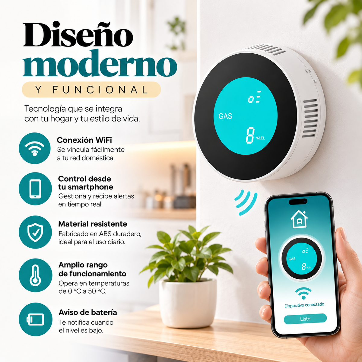 Detector de Fugas de Gas WiFi con Alertas Móviles Remotas