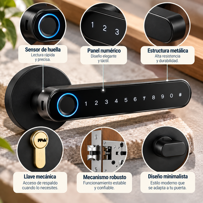 Cerradura Inteligente Bluetooth Tuya con Huella Dactilar, Clave Numérica y Llave Mecánica, para Puertas de Madera y Entrada
