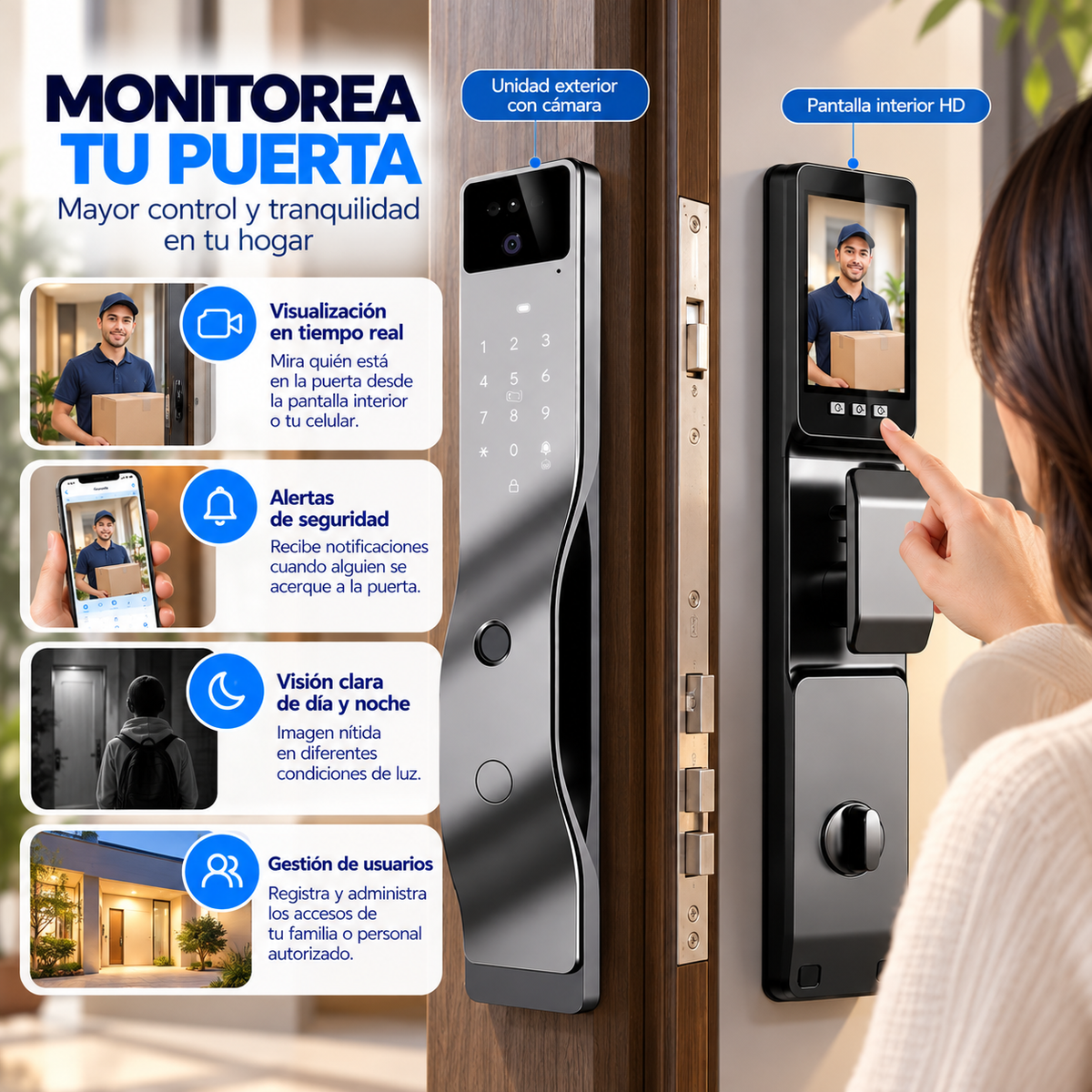 Cerradura Inteligente para Puertas F7 Face Intercom, Reconocimiento Facial 3D, Huella Dactilar