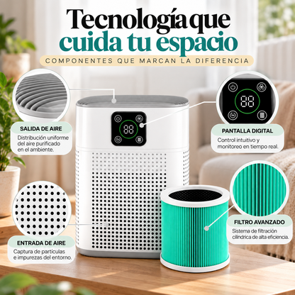Purificador de Aire Digital Smart Clean, Dispositivo de Filtración Avanzada con Pantalla Inteligente para el Hogar
