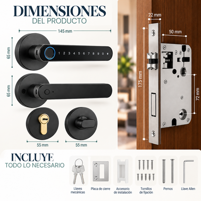 Cerradura Inteligente Bluetooth Tuya con Huella Dactilar, Clave Numérica y Llave Mecánica, para Puertas de Madera y Entrada