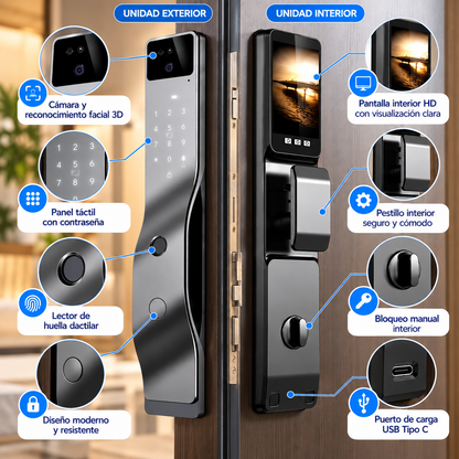 Cerradura Inteligente para Puertas F7 Face Intercom, Reconocimiento Facial 3D, Huella Dactilar