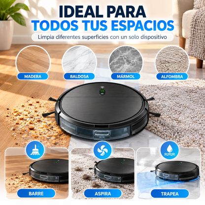 Robot de Limpieza Inteligente 3 en 1, Aspiradora, Barredora y Trapeadora con Potencia 1400Pa