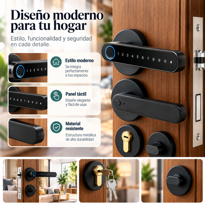 Cerradura Inteligente Bluetooth Tuya con Huella Dactilar, Clave Numérica y Llave Mecánica, para Puertas de Madera y Entrada