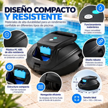 Limpiador de Piscinas Robótico Inalámbrico, Robot Automático con Doble Filtrado y Plástico PC ABS