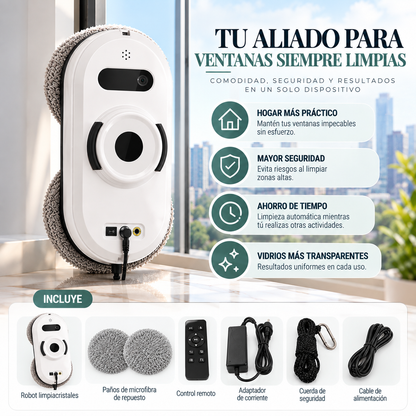 Robot Limpiacristales Inteligente Automático, Limpiador de Ventanas y Cristales con Succión