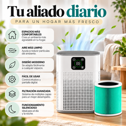 Purificador de Aire Digital Smart Clean, Dispositivo de Filtración Avanzada con Pantalla Inteligente para el Hogar