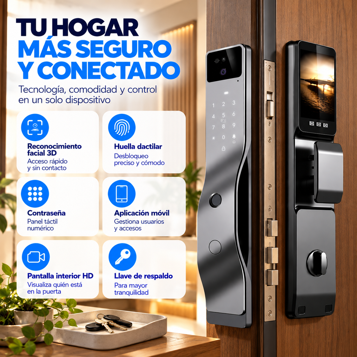 Cerradura Inteligente para Puertas F7 Face Intercom, Reconocimiento Facial 3D, Huella Dactilar