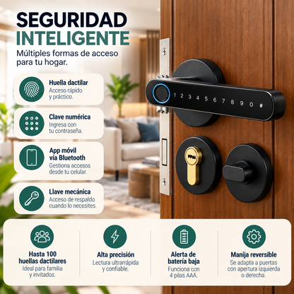 Cerradura Inteligente Bluetooth Tuya con Huella Dactilar, Clave Numérica y Llave Mecánica, para Puertas de Madera y Entrada