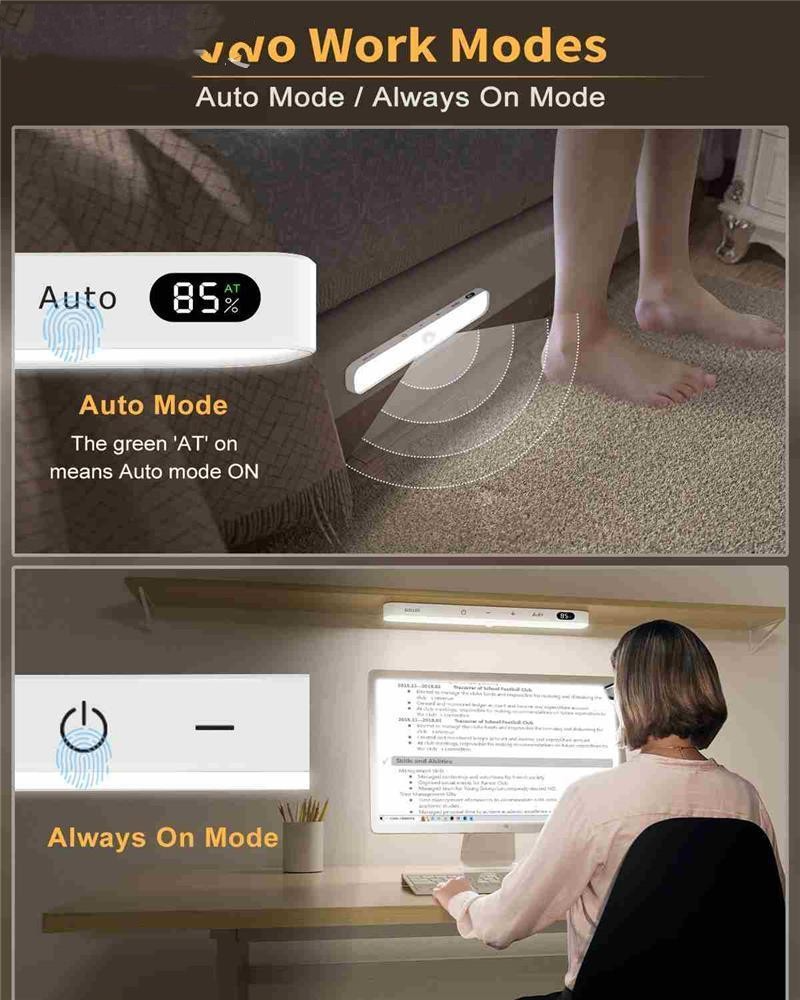 Klavexo, Barra de Luz LED Inalámbrica con Sensor de Movimiento, Pantalla Digital de Batería y Batería Recargable USB para Armarios, Cocinas y Pasillos