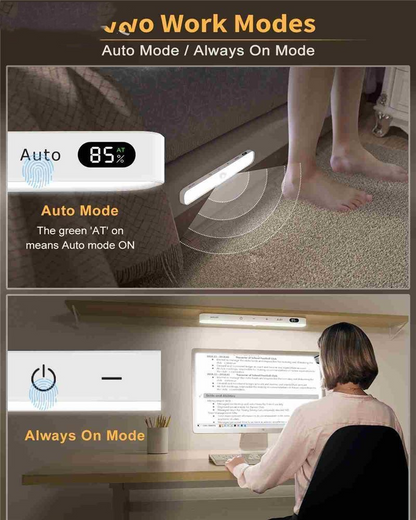 Klavexo, Barra de Luz LED Inalámbrica con Sensor de Movimiento, Pantalla Digital de Batería y Batería Recargable USB para Armarios, Cocinas y Pasillos