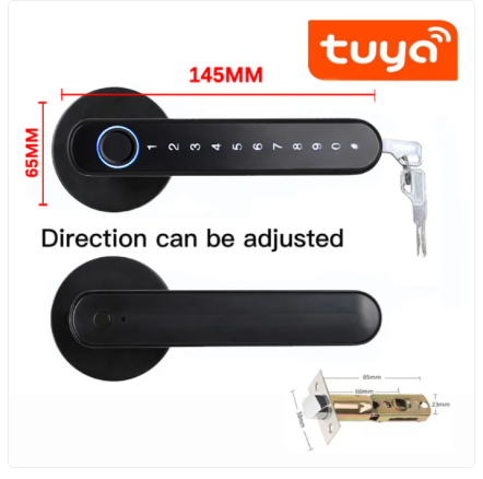 Cerradura Inteligente Bluetooth Tuya con Huella Dactilar, Clave Numérica y Llave Mecánica, para Puertas de Madera y Entrada